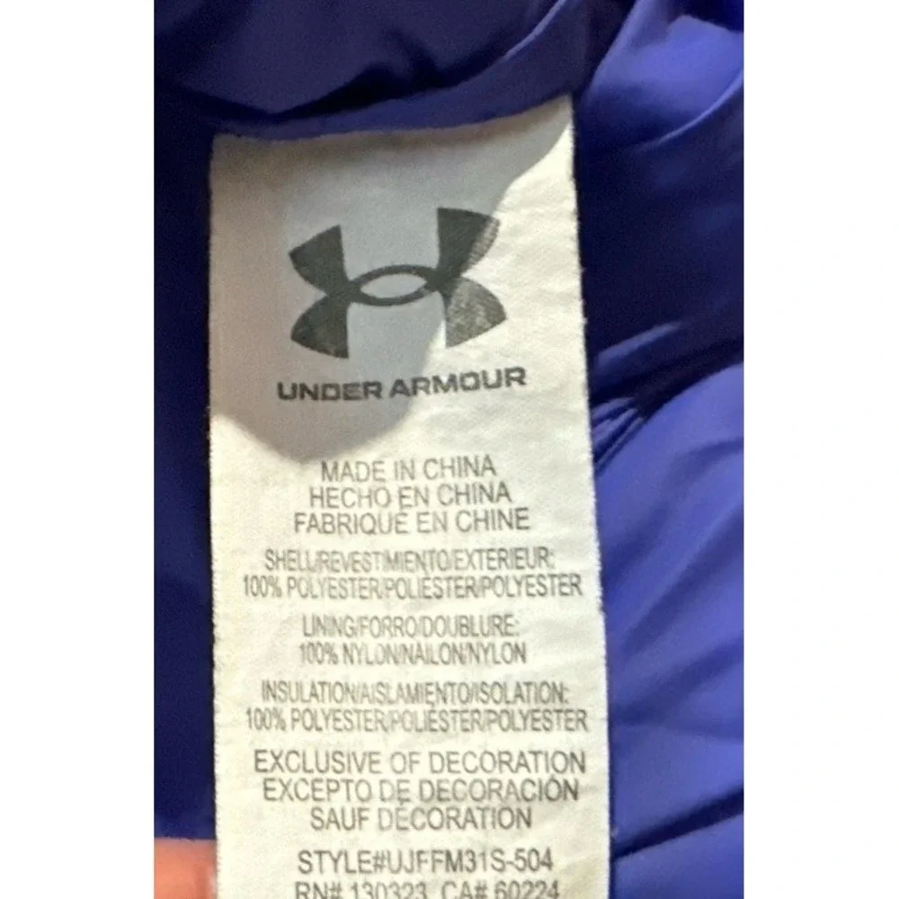 Under Armour Puffer Hybrid Coat Youth Girls Sz large L  (12)Hooded Jacket Purple